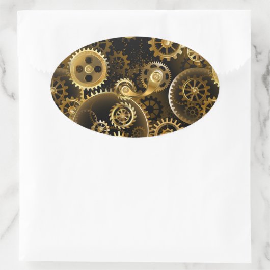 Naadloze Steampunk Brass Gears Ovale Sticker (Tas)