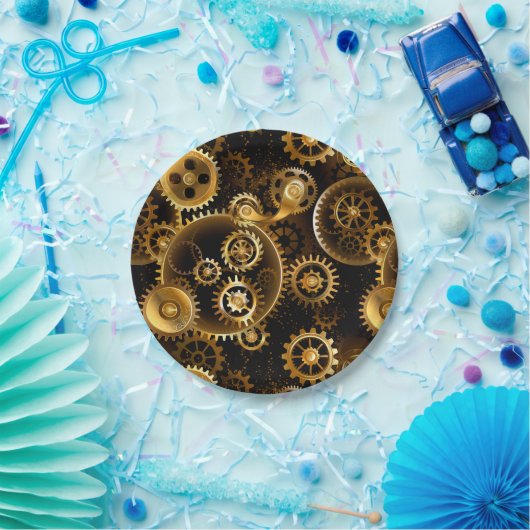 Naadloze Steampunk Brass Gears Papieren Bordje (Feest)