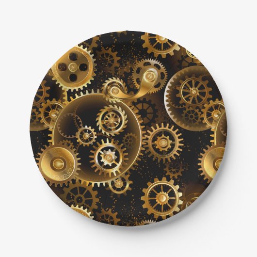 Naadloze Steampunk Brass Gears Papieren Bordje (Voorkant)