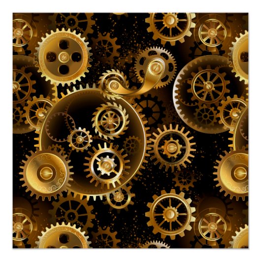 Naadloze Steampunk Brass Gears Perfect Poster (Voorkant)