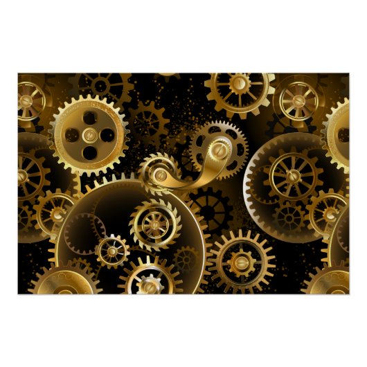 Naadloze Steampunk Brass Gears Perfect Poster (Voorkant)