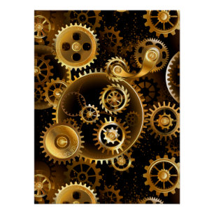Naadloze Steampunk Brass Gears Perfect Poster