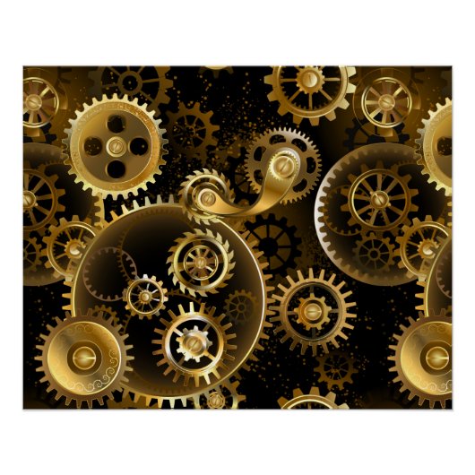 Naadloze Steampunk Brass Gears Perfect Poster (Voorkant)
