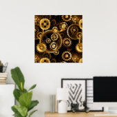 Naadloze Steampunk Brass Gears Poster (Thuiskantoor)