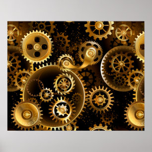 Naadloze Steampunk Brass Gears Poster