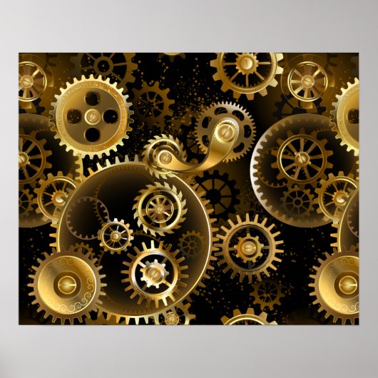Naadloze Steampunk Brass Gears Poster (Voorkant)