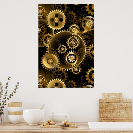 Naadloze Steampunk Brass Gears Poster (Keuken)