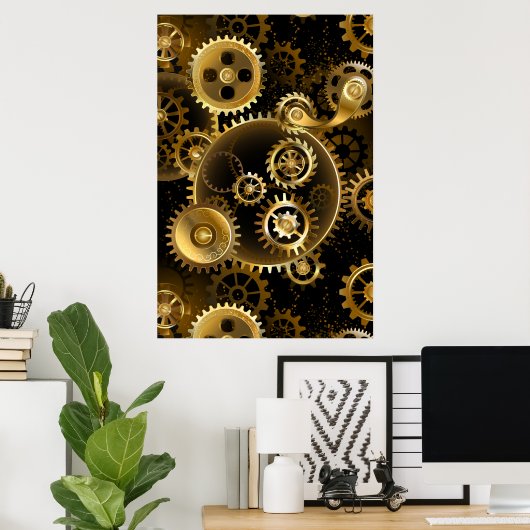 Naadloze Steampunk Brass Gears Poster (Thuiskantoor)