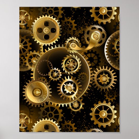 Naadloze Steampunk Brass Gears Poster (Voorkant)