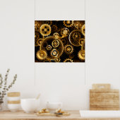 Naadloze Steampunk Brass Gears Poster (Keuken)