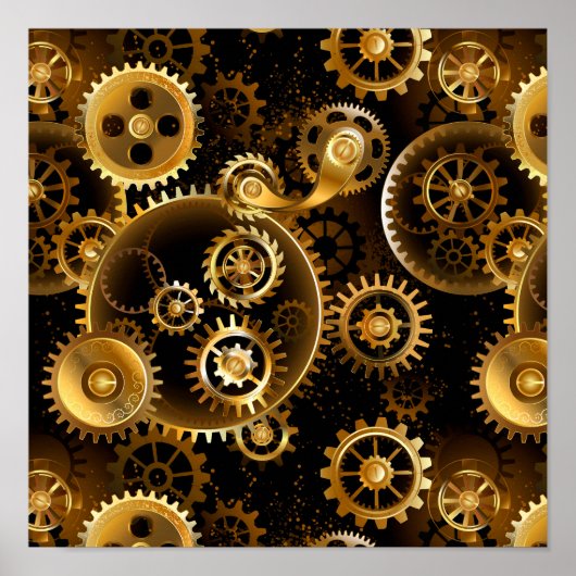Naadloze Steampunk Brass Gears Poster (Voorkant)
