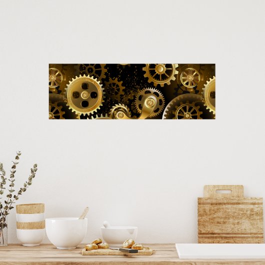 Naadloze Steampunk Brass Gears Poster (Keuken)