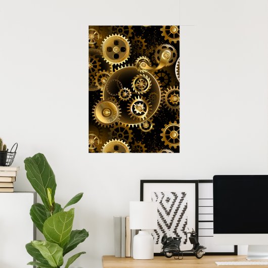 Naadloze Steampunk Brass Gears Poster (Thuiskantoor)