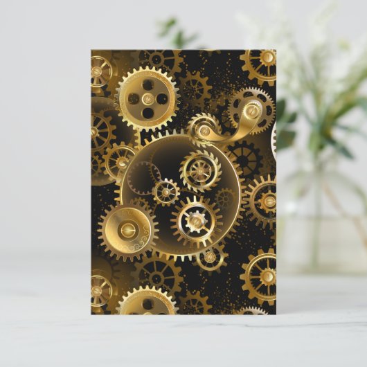 Naadloze Steampunk Brass Gears RSVP Kaartje (Staand voorkant)