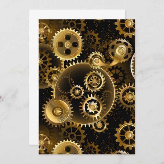 Naadloze Steampunk Brass Gears Save The Date (Voorkant / Achterkant)