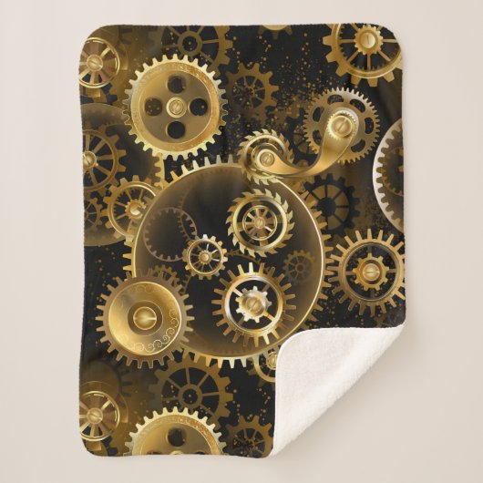 Naadloze Steampunk Brass Gears Sherpa Deken (Voorkant)