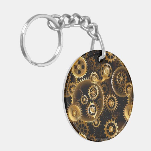 Naadloze Steampunk Brass Gears Sleutelhanger (Voorkant Links)