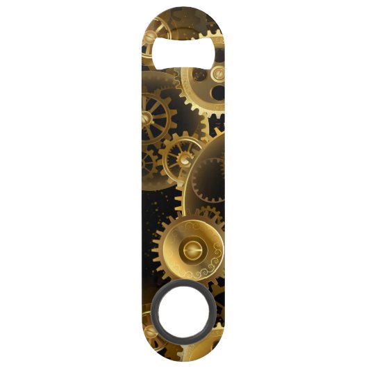 Naadloze Steampunk Brass Gears Speed Flessenopener (Voorkant)