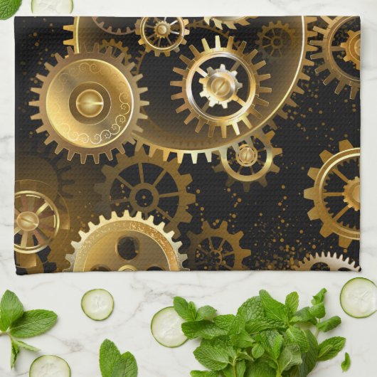 Naadloze Steampunk Brass Gears Theedoek (Gevouwen)