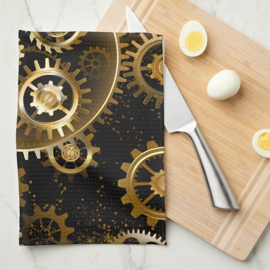Naadloze Steampunk Brass Gears Theedoek (Quarter Fold)