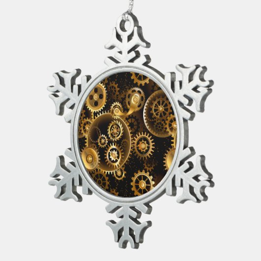 Naadloze Steampunk Brass Gears Tin Sneeuwvlok Ornament (Rechts)