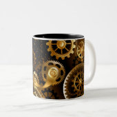 Naadloze Steampunk Brass Gears Tweekleurige Koffiemok (Voorkant rechts)
