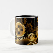 Naadloze Steampunk Brass Gears Tweekleurige Koffiemok (Voorkant links)