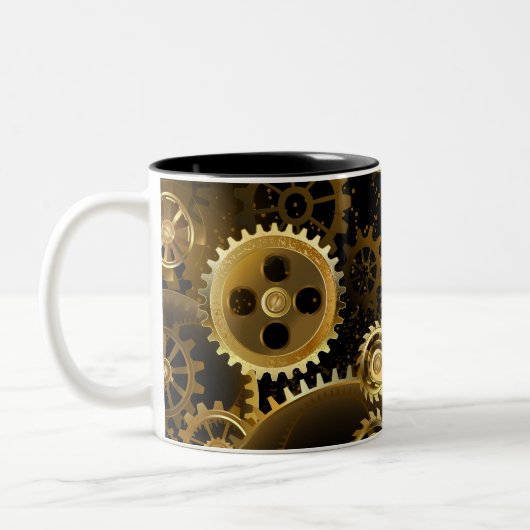 Naadloze Steampunk Brass Gears Tweekleurige Koffiemok (Links)