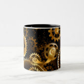 Naadloze Steampunk Brass Gears Tweekleurige Koffiemok (Center)