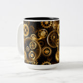 Naadloze Steampunk Brass Gears Tweekleurige Koffiemok (Voorkant links)