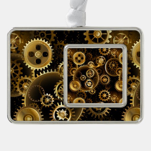 Naadloze Steampunk Brass Gears Verzilverd Omlijst Ornament (Voorkant)