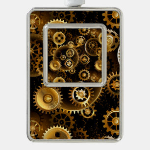 Naadloze Steampunk Brass Gears Verzilverd Omlijst Ornament