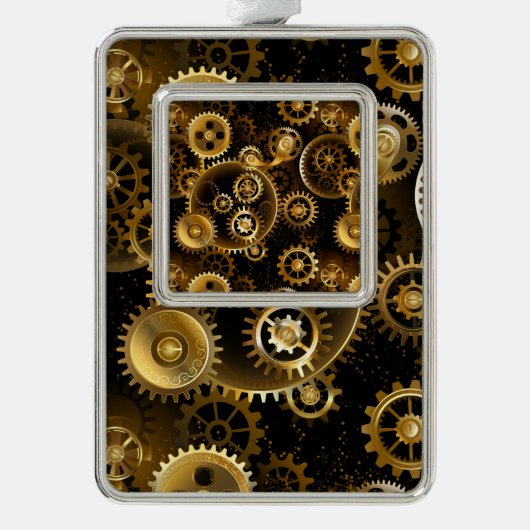 Naadloze Steampunk Brass Gears Verzilverd Omlijst Ornament (Voorkant)