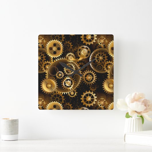 Naadloze Steampunk Brass Gears Vierkante Klok (Huis)