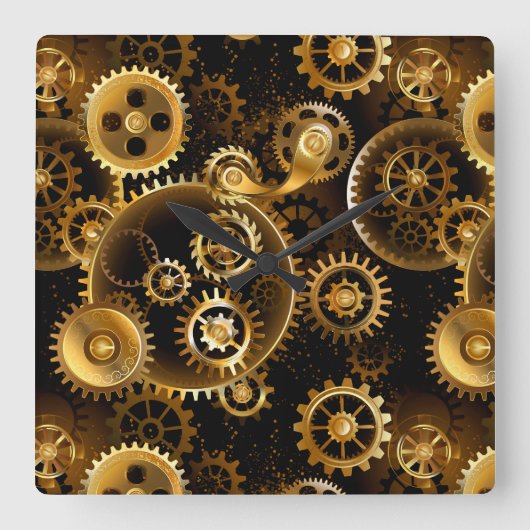 Naadloze Steampunk Brass Gears Vierkante Klok (Voorkant)