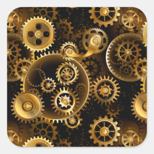 Naadloze Steampunk Brass Gears Vierkante Sticker