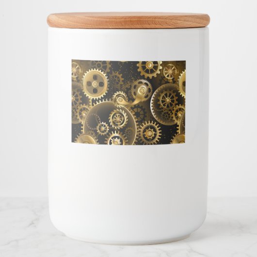 Naadloze Steampunk Brass Gears Voedselcontainer Etiket (Voorkant)