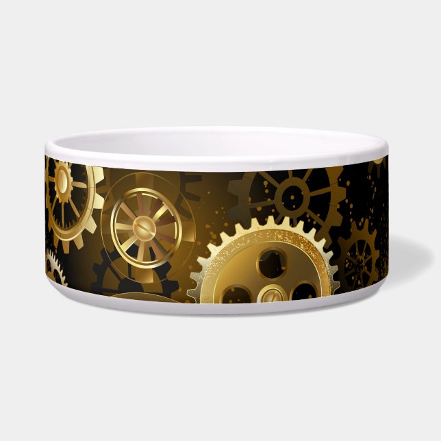 Naadloze Steampunk Brass Gears Voerbakje (Voorkant)