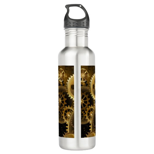 Naadloze Steampunk Brass Gears Waterfles (Achterkant)