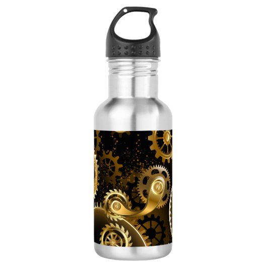 Naadloze Steampunk Brass Gears Waterfles (Voorkant)
