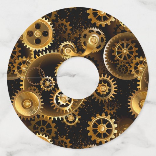 Naadloze Steampunk Brass Gears Wijnglaslabel (Voorkant)
