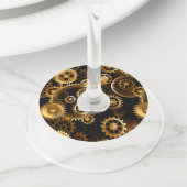 Naadloze Steampunk Brass Gears Wijnglaslabel (Dichtbij)