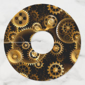 Naadloze Steampunk Brass Gears Wijnglaslabel (Achterkant)