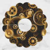 Naadloze Steampunk Brass Gears Wijnglaslabel (Achterkant)