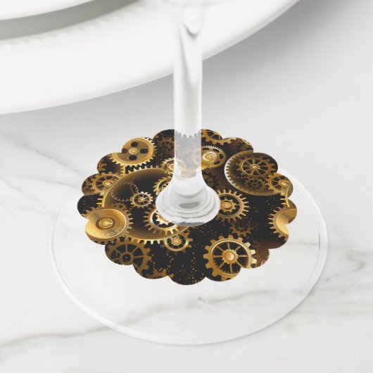 Naadloze Steampunk Brass Gears Wijnglaslabel (Dichtbij)