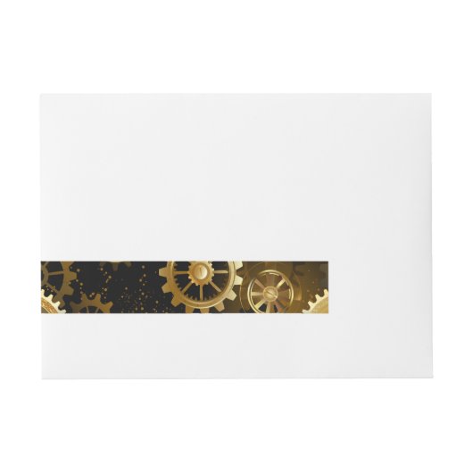 Naadloze Steampunk messing tandwielen Adreslabel Wikkel (Voorkant)
