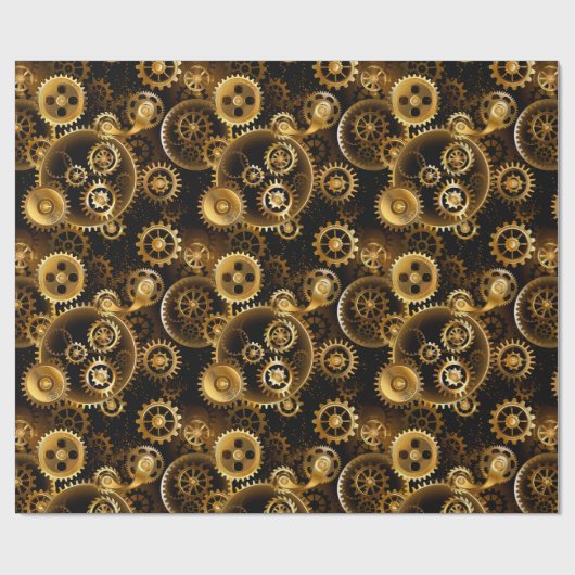 Naadloze Steampunk Messing Tandwielen Cadeaupapier (Vlak)