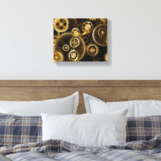 Naadloze Steampunk messing tandwielen Canvas Afdruk (Insitu (Slaapkamer))