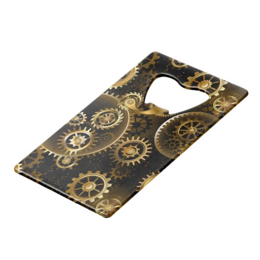 Naadloze Steampunk messing tandwielen Creditkaart Flessenopener (Achterkant Gekanteld)