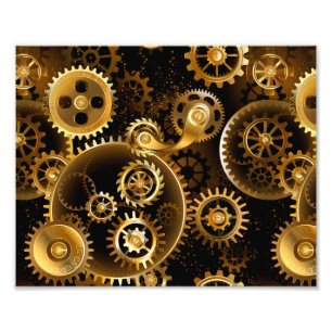 Naadloze Steampunk Messing Tandwielen Foto Afdruk